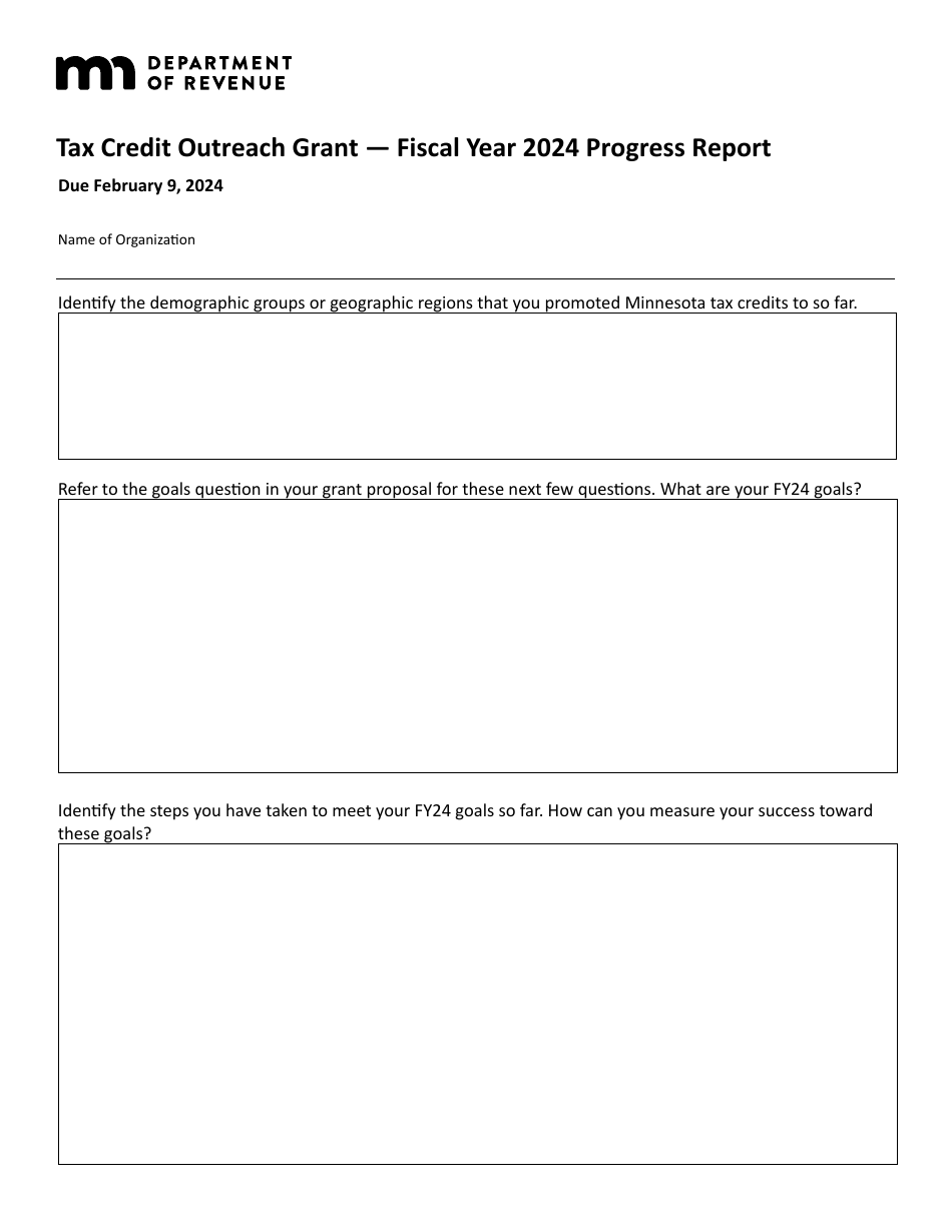 Tax Credit Outreach Grant Progress Report - Minnesota, Page 1