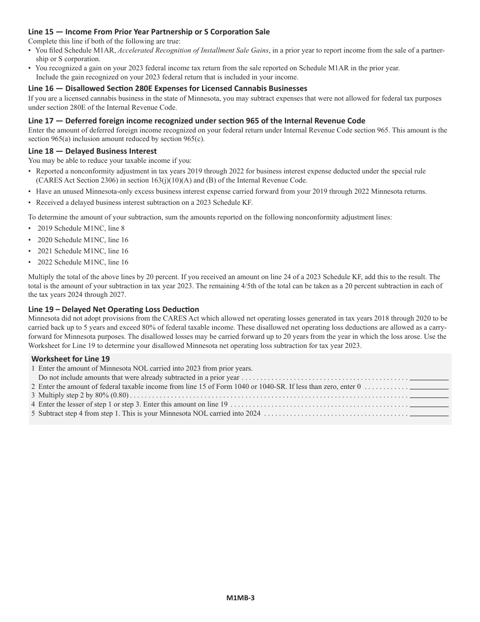 Schedule M1MB Business Income Additions and Subtractions - Minnesota, Page 4