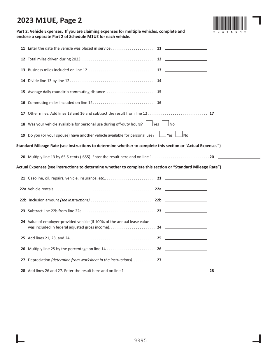 Schedule M1UE Unreimbursed Employee Business Expenses - Minnesota, Page 2