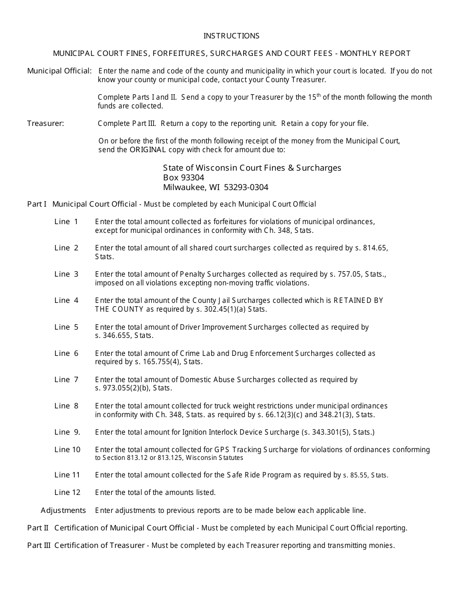 Form DOA-2778 Municipal Court Monthly Financial Report - Wisconsin, Page 3