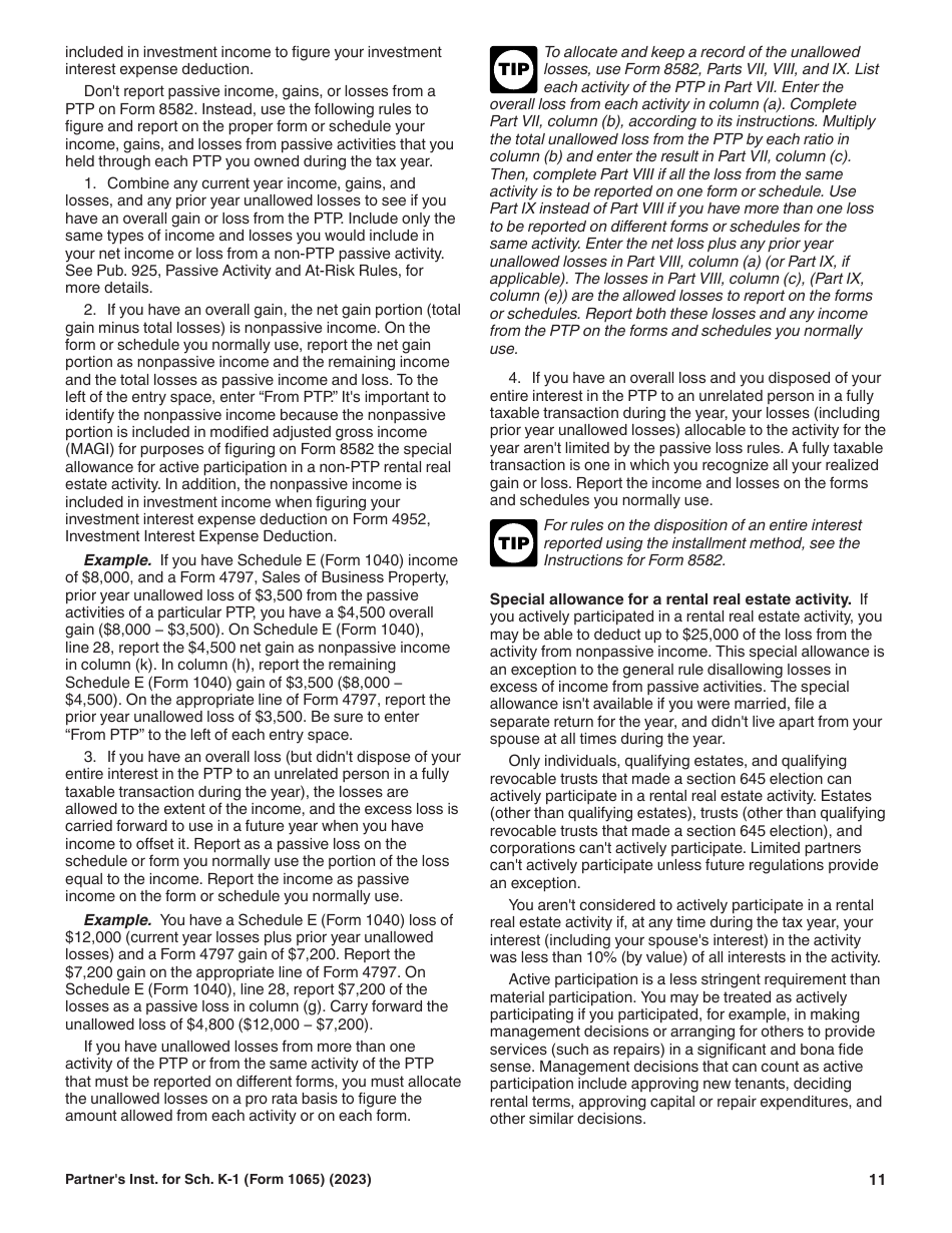 Instructions for IRS Form 1065 Schedule K-1 Partners Share of Income, Deductions, Credits, Etc. (For Partners Use Only), Page 11