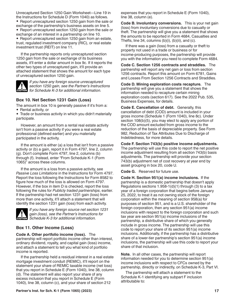 Instructions for IRS Form 1065 Schedule K-1 Partners Share of Income, Deductions, Credits, Etc. (For Partners Use Only), Page 17