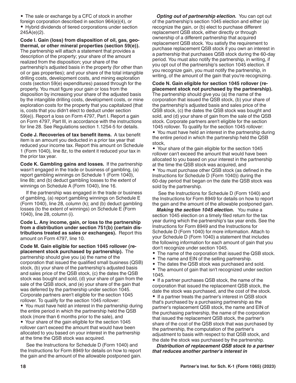 Instructions for IRS Form 1065 Schedule K-1 Partners Share of Income, Deductions, Credits, Etc. (For Partners Use Only), Page 18