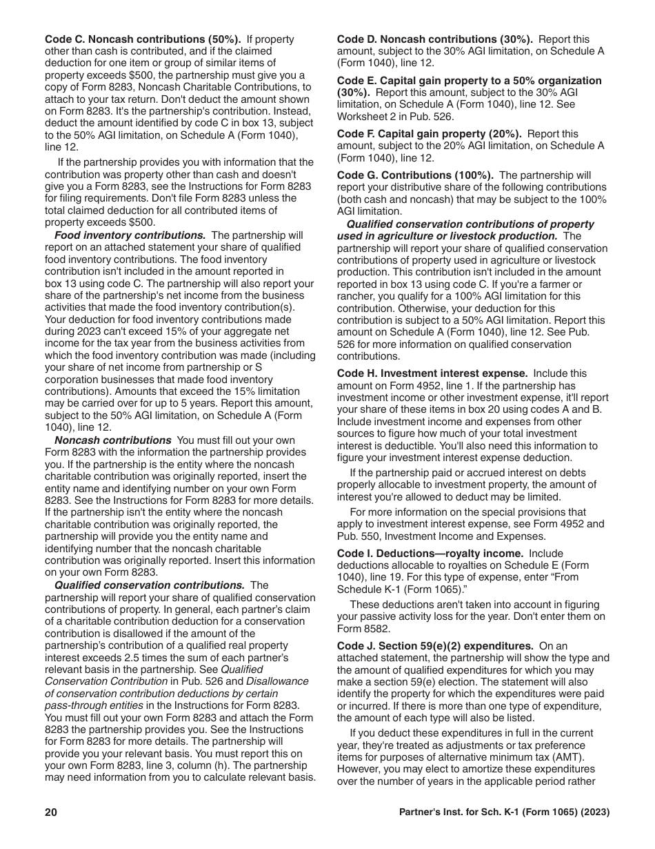 Instructions for IRS Form 1065 Schedule K-1 Partners Share of Income, Deductions, Credits, Etc. (For Partners Use Only), Page 20