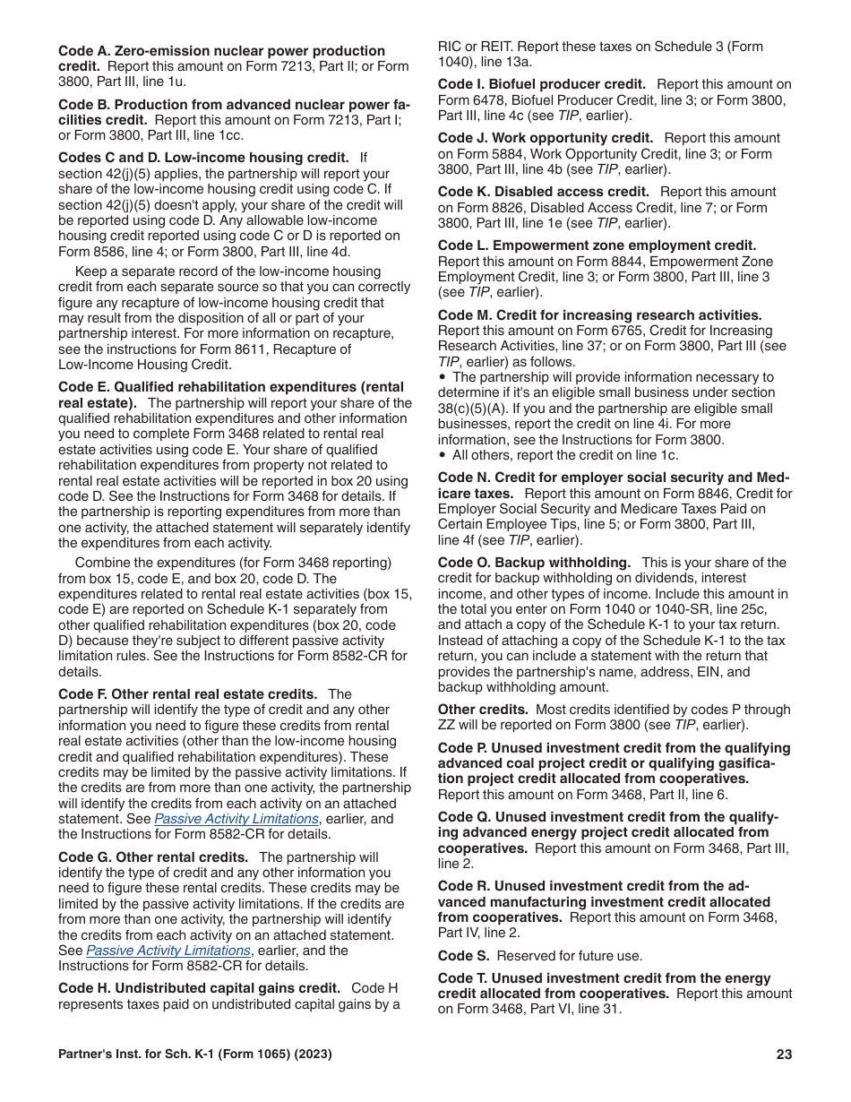 Instructions for IRS Form 1065 Schedule K-1 Partners Share of Income, Deductions, Credits, Etc. (For Partners Use Only), Page 23