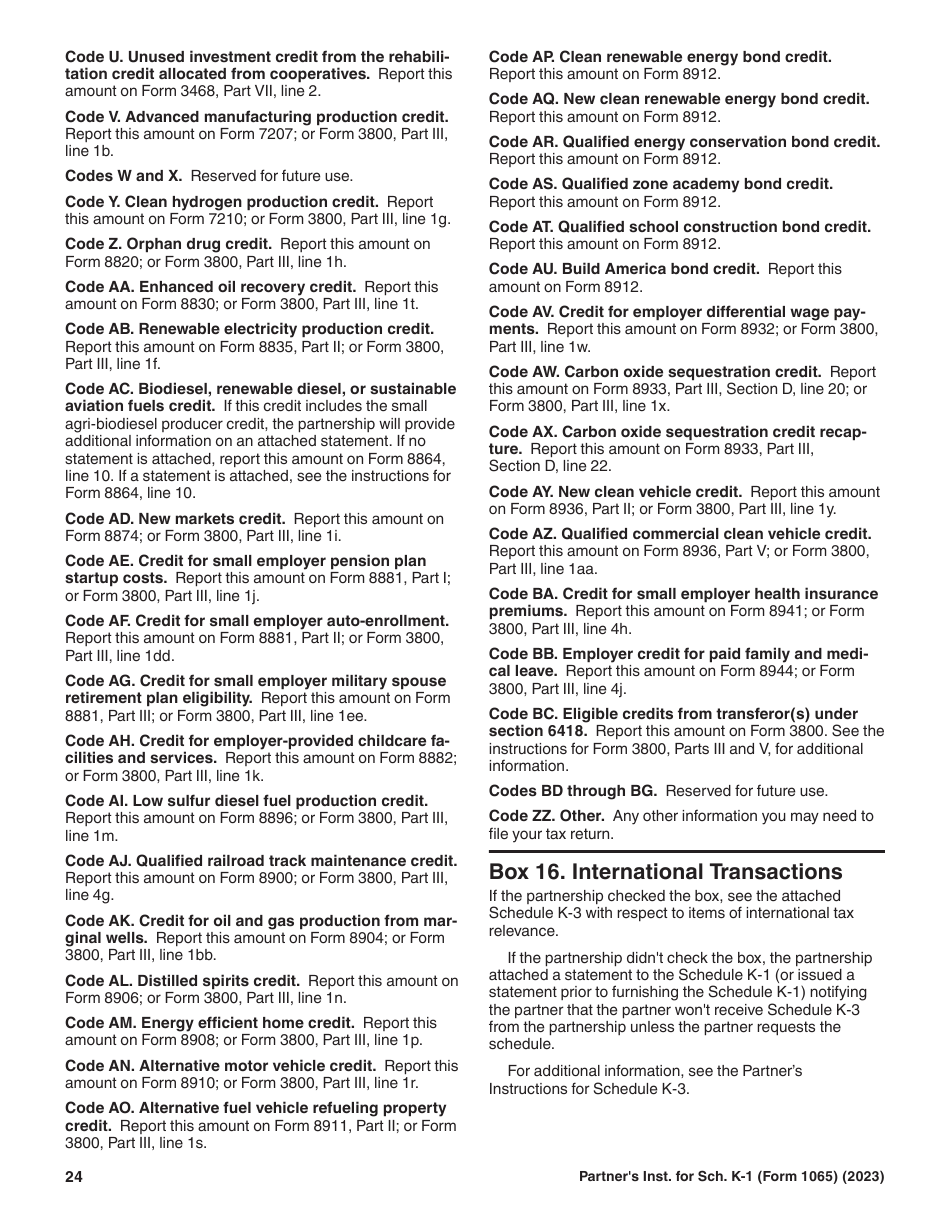 Instructions for IRS Form 1065 Schedule K-1 Partners Share of Income, Deductions, Credits, Etc. (For Partners Use Only), Page 24