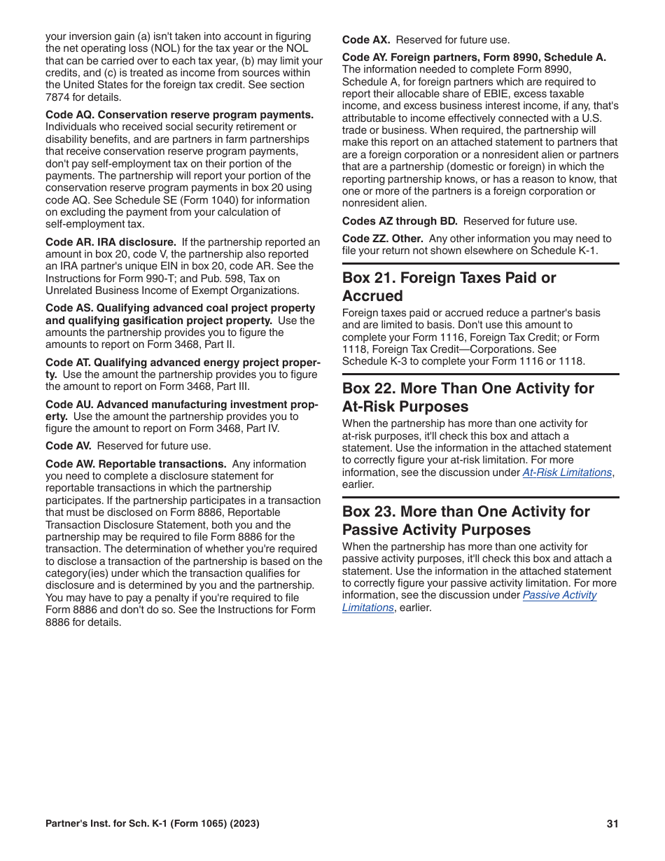 Instructions for IRS Form 1065 Schedule K-1 Partners Share of Income, Deductions, Credits, Etc. (For Partners Use Only), Page 31