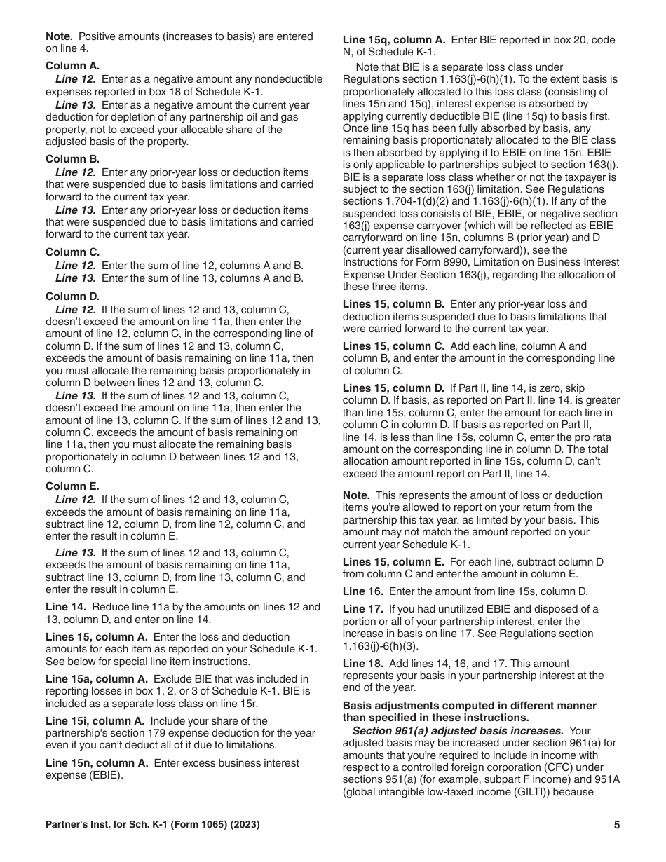 Instructions for IRS Form 1065 Schedule K-1 Partners Share of Income, Deductions, Credits, Etc. (For Partners Use Only), Page 5