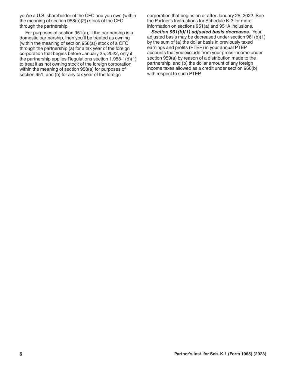Instructions for IRS Form 1065 Schedule K-1 Partners Share of Income, Deductions, Credits, Etc. (For Partners Use Only), Page 6