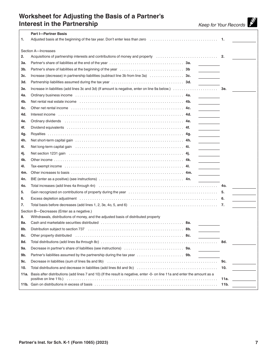 Instructions for IRS Form 1065 Schedule K-1 Partners Share of Income, Deductions, Credits, Etc. (For Partners Use Only), Page 7