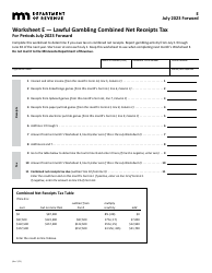 Document preview: Worksheet E Lawful Gambling Combined Net Receipts Tax for Periods July 2023 Forward - Minnesota