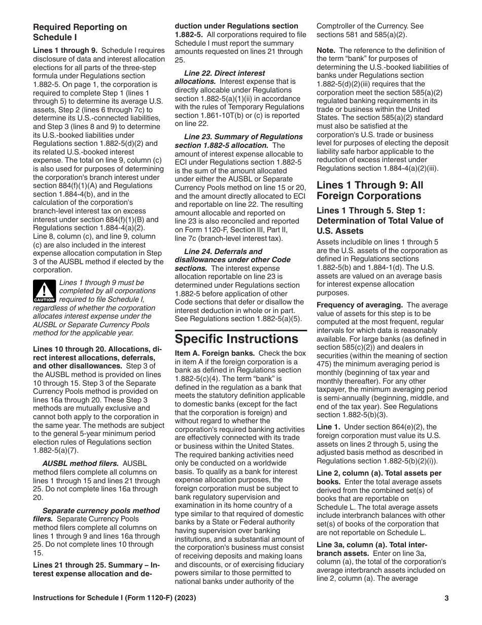 Instructions for IRS Form 1120-F Schedule I Interest Expense Allocation Under Regulations Section 1.882-5, Page 3