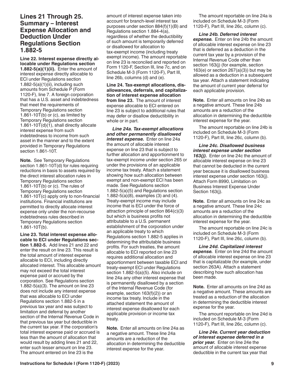 Instructions for IRS Form 1120-F Schedule I Interest Expense Allocation Under Regulations Section 1.882-5, Page 9