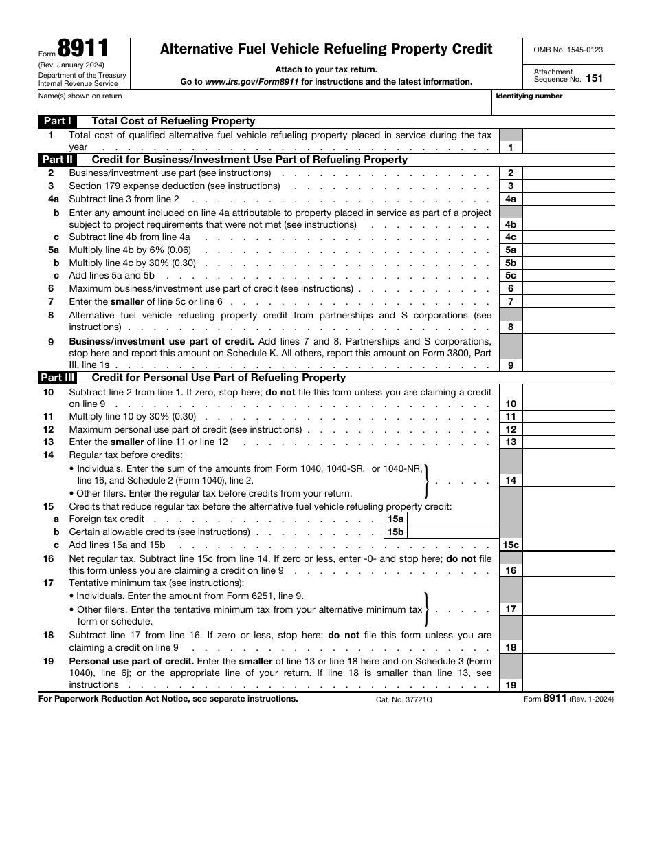 IRS Form 8911 Alternative Fuel Vehicle Refueling Property Credit, Page 1