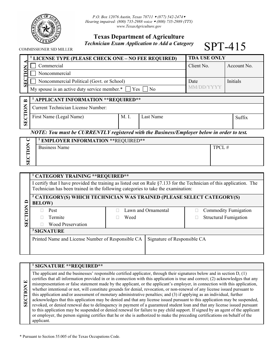 Form SPT-415 - Fill Out, Sign Online and Download Printable PDF, Texas ...