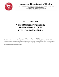 Document preview: Form DH-24-0022 R Notice of Funds Availability Application Packet - Charitable Clinics - Arkansas, 2025