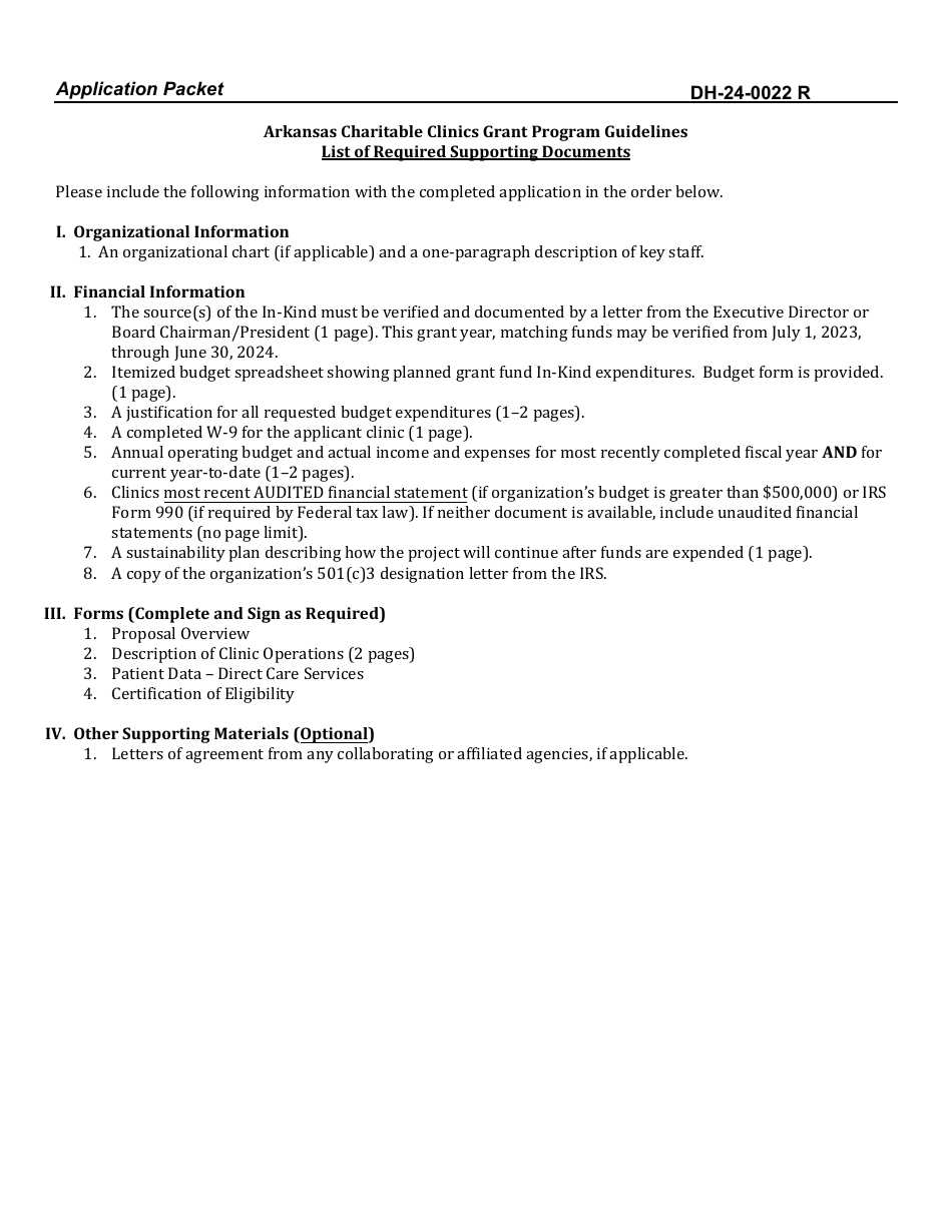 Form DH-24-0022 R Notice of Funds Availability Application Packet - Charitable Clinics - Arkansas, Page 14