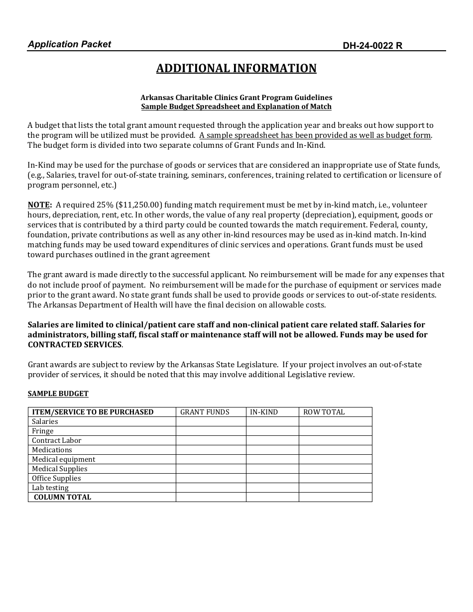 Form DH-24-0022 R Notice of Funds Availability Application Packet - Charitable Clinics - Arkansas, Page 4