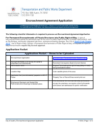 Document preview: Encroachment Agreement Application - City of Austin, Texas