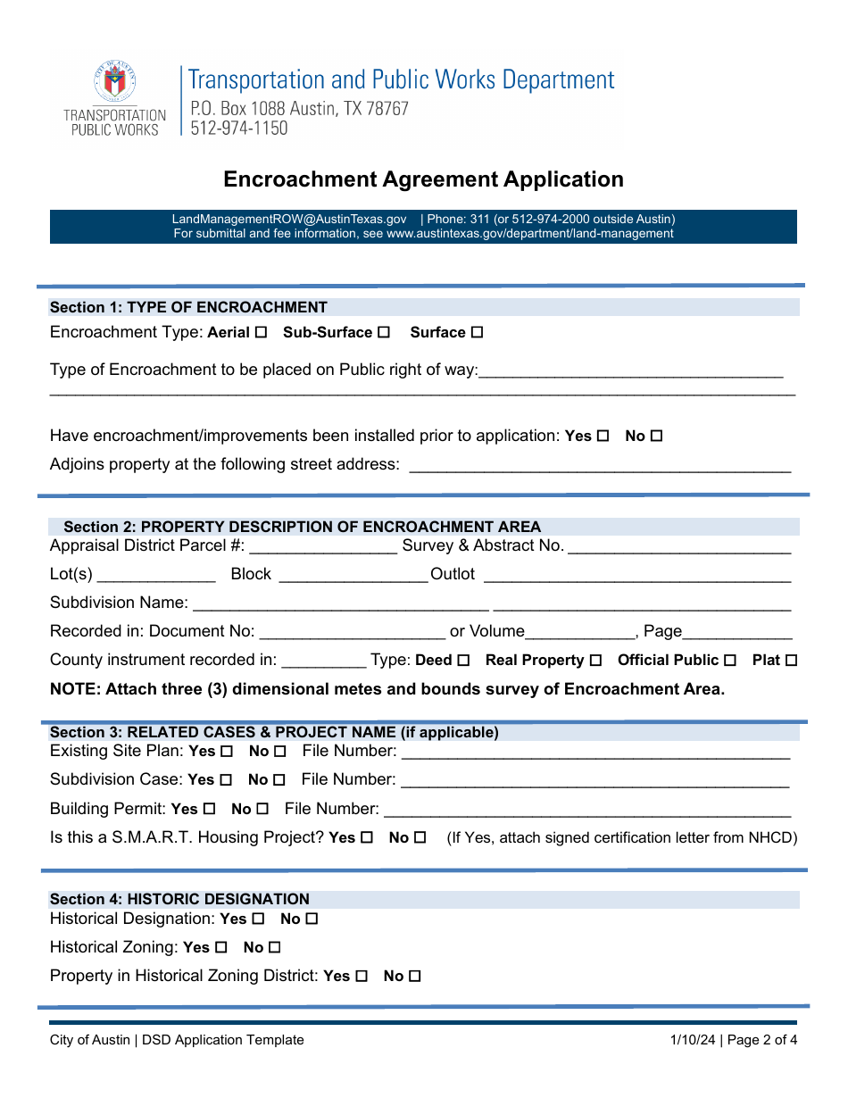 Encroachment Agreement Application - City of Austin, Texas, Page 2