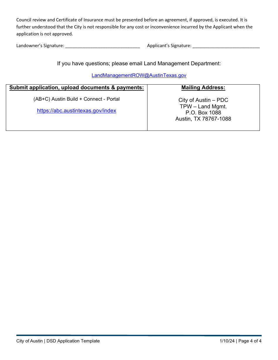 Encroachment Agreement Application - City of Austin, Texas, Page 4