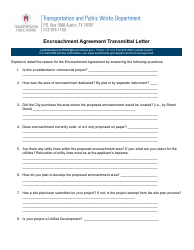 Encroachment Agreement Transmittal Letter - City of Austin, Texas