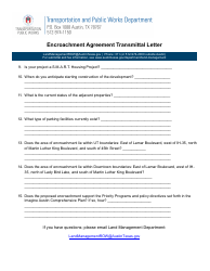 Encroachment Agreement Transmittal Letter - City of Austin, Texas, Page 2