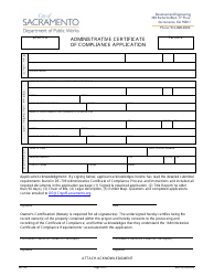 Document preview: Form DE-710 Administrative Certificate of Compliance Application - City of Sacramento, California