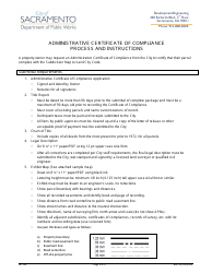 Document preview: Instructions for Form DE-710 Administrative Certificate of Compliance Application - City of Sacramento, California
