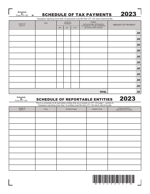 Form CIT-120 Schedule C, D Schedule of Tax Payments/Schedule of Reportable Entities - West Virginia, 2023