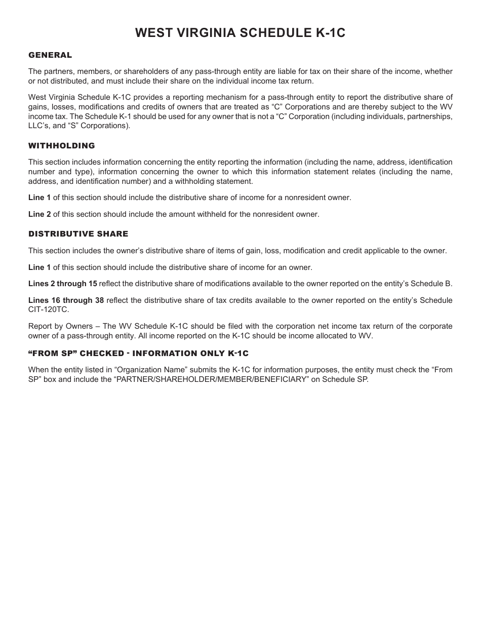 Schedule K-1C Schedule of Wv Partner / Shareholder / Member / Beneficiary Information for Corporations Subject to Corporate Income Tax - West Virginia, Page 3