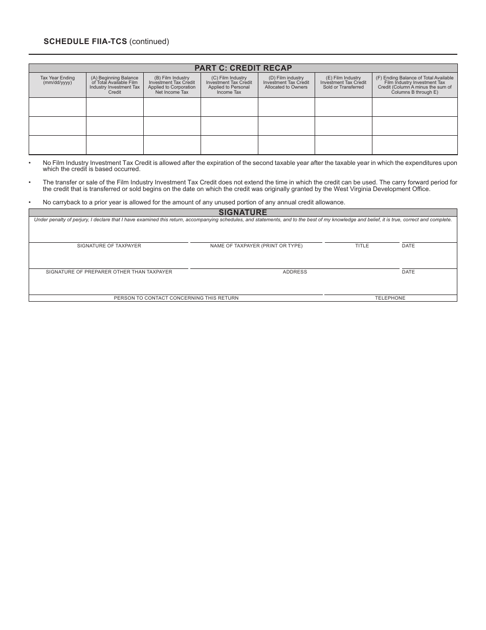 Schedule FIIA-TCS West Virginia Film Industry Investment Tax Credit - West Virginia, Page 2
