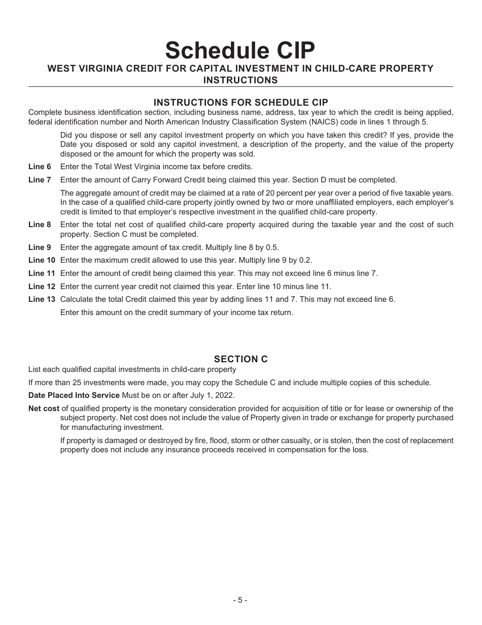 West Virginia West Virginia Credit for Capital Investment in ChildCare Property Fill Out