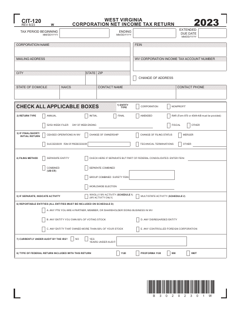Form CIT-120 2023 Printable Pdf