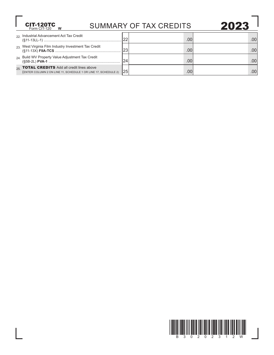 Form CIT120 Download Printable PDF or Fill Online West Virginia