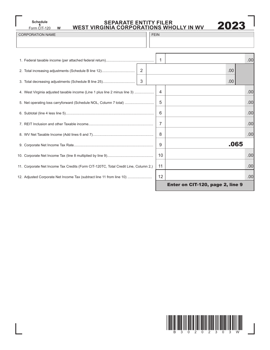 Form CIT-120 West Virginia Corporation Net Income Tax Return - West Virginia, Page 3