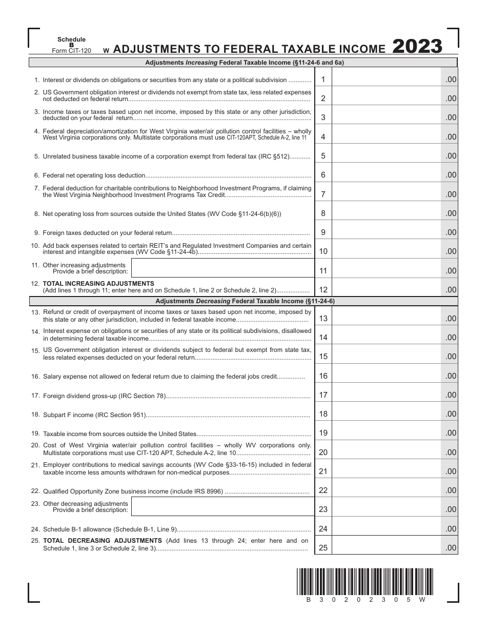 Form CIT-120 West Virginia Corporation Net Income Tax Return - West Virginia, Page 5