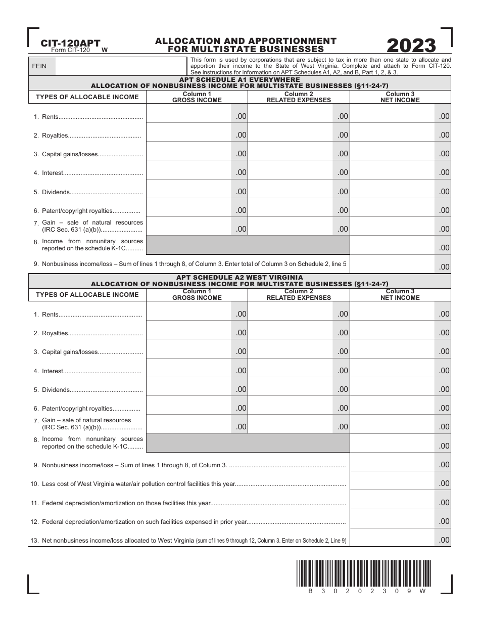 Form CIT-120 West Virginia Corporation Net Income Tax Return - West Virginia, Page 9