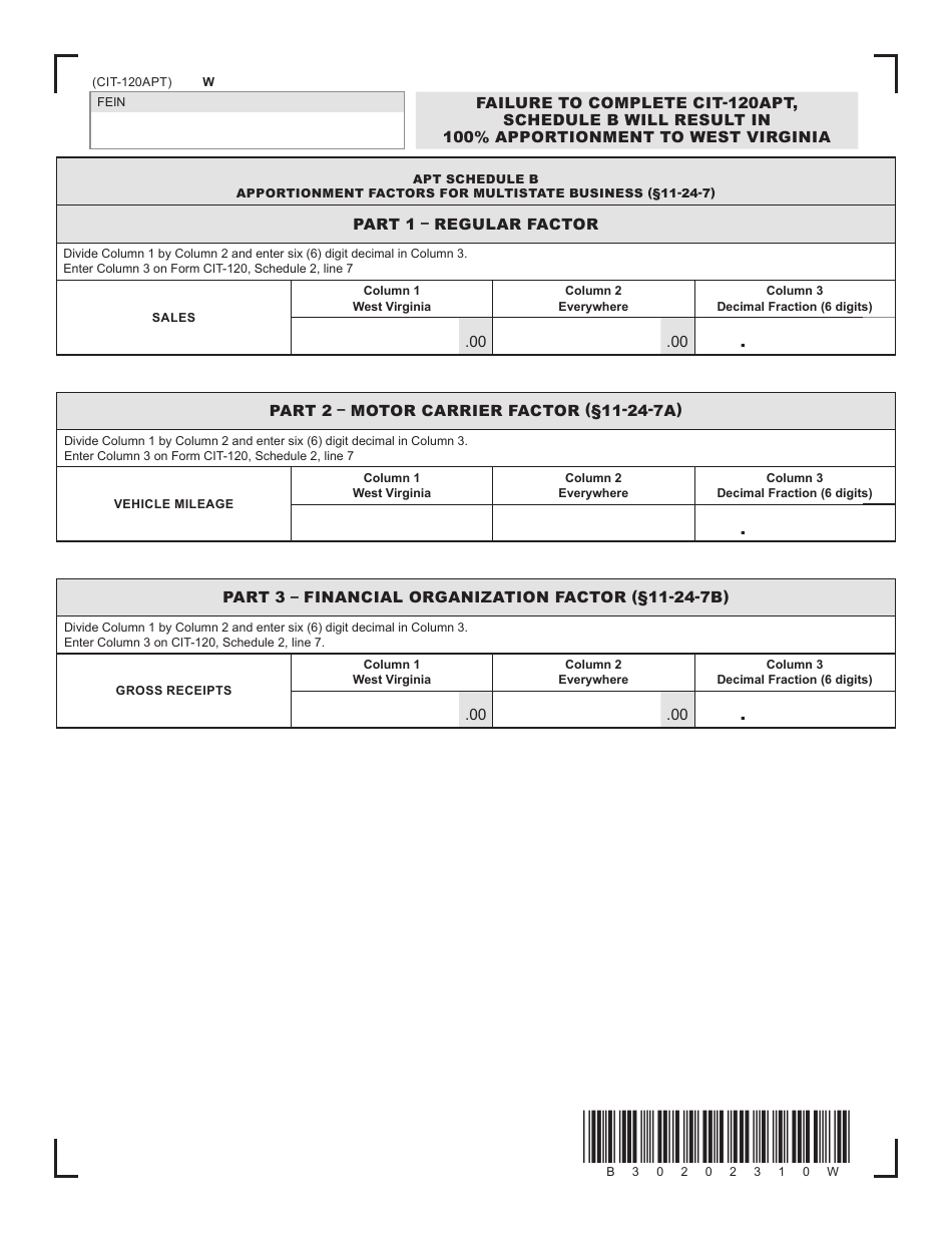 Form CIT-120APT Allocation and Apportionment for Multistate Businesses - West Virginia, Page 2