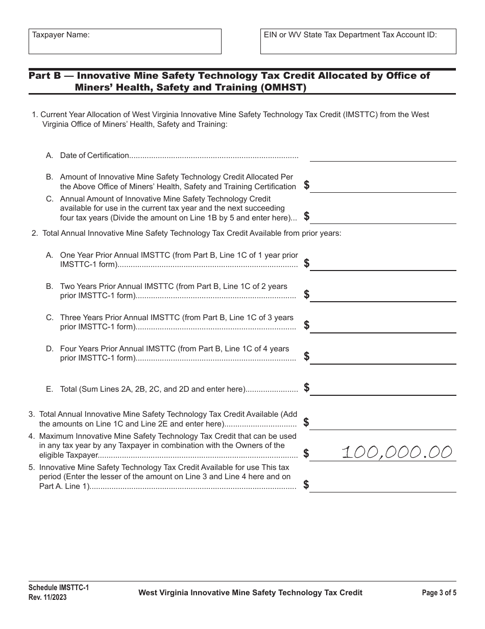 Schedule IMSTTC-1 West Virginia Innovative Mine Safety Technology Tax Credit - West Virginia, Page 3