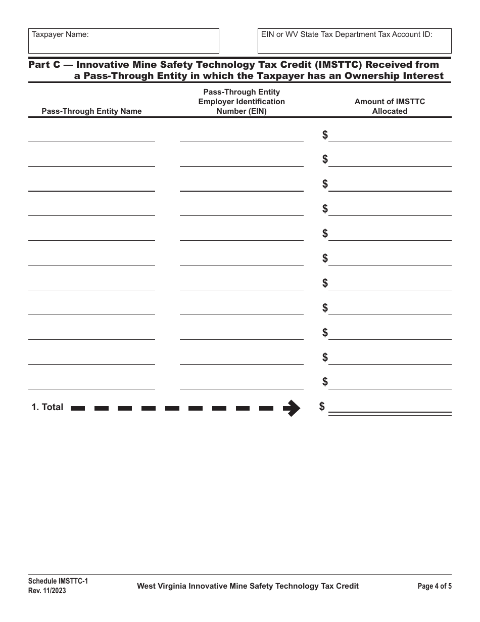Schedule IMSTTC-1 West Virginia Innovative Mine Safety Technology Tax Credit - West Virginia, Page 4