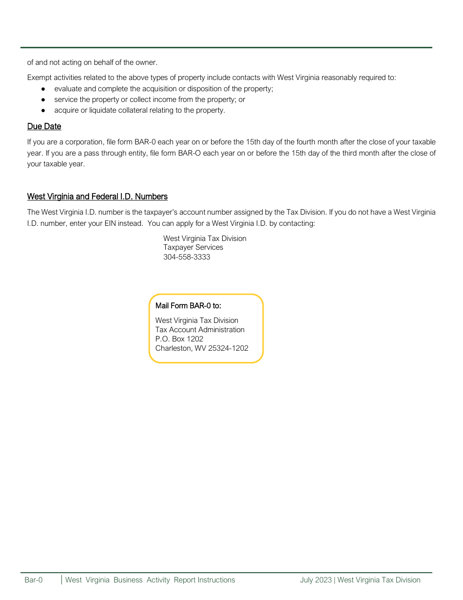 Form BAR-0 West Virginia Business Activity Report - West Virginia, Page 3