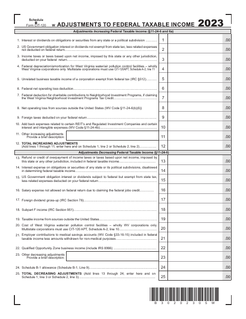 Form CIT-120 Schedule B 2023 Printable Pdf