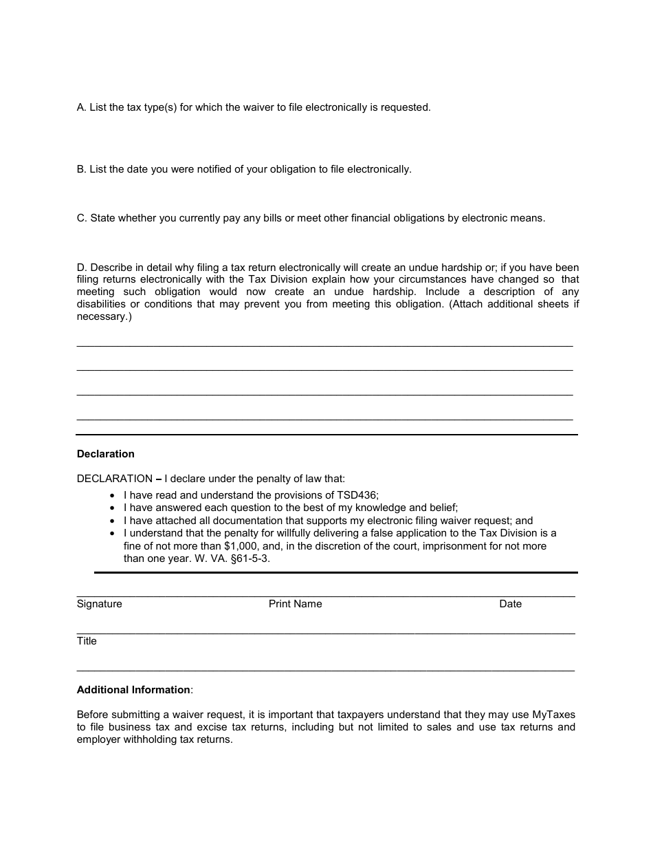 Form WV-EFT-WR Electronic Filing and Payment Waiver Request - West Virginia, Page 2