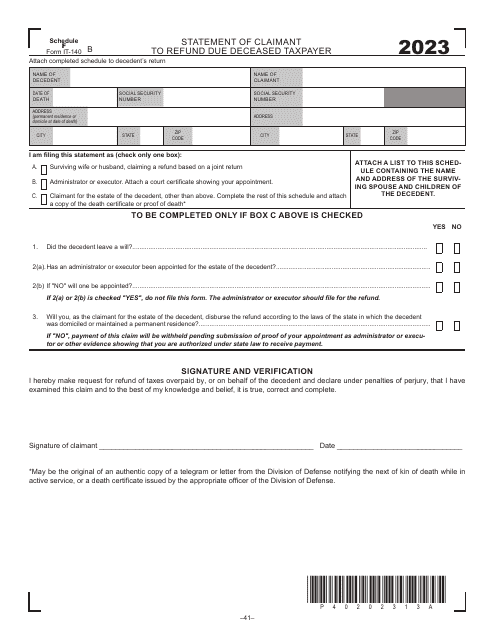 Form IT-140 Schedule F Statement of Claimant to Refund Due Deceased Taxpayer - West Virginia, 2023