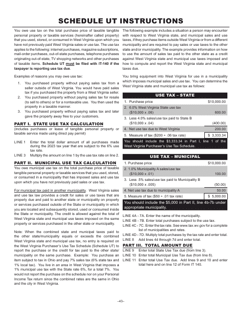 Form IT-140 Schedule UT 2023 Printable Pdf