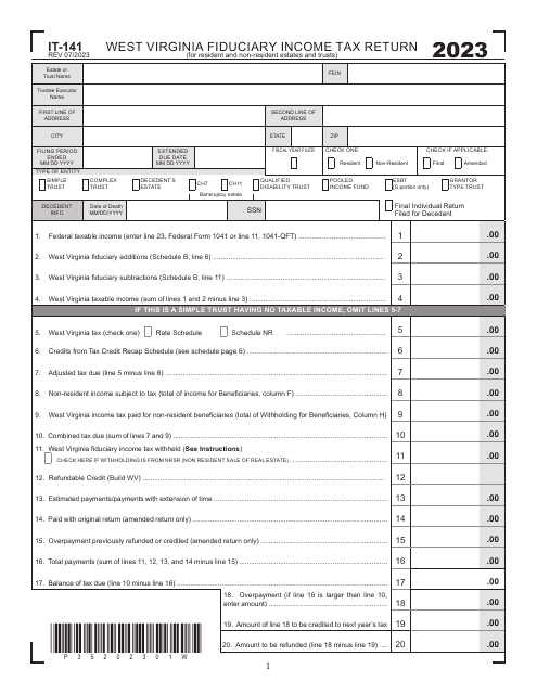 Form IT-141 West Virginia Fiduciary Income Tax Return - West Virginia, 2023