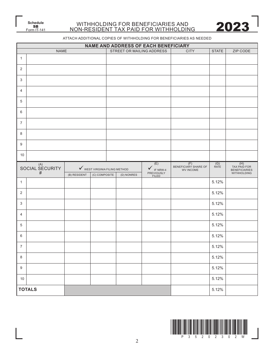 Form IT-141 West Virginia Fiduciary Income Tax Return - West Virginia, Page 2