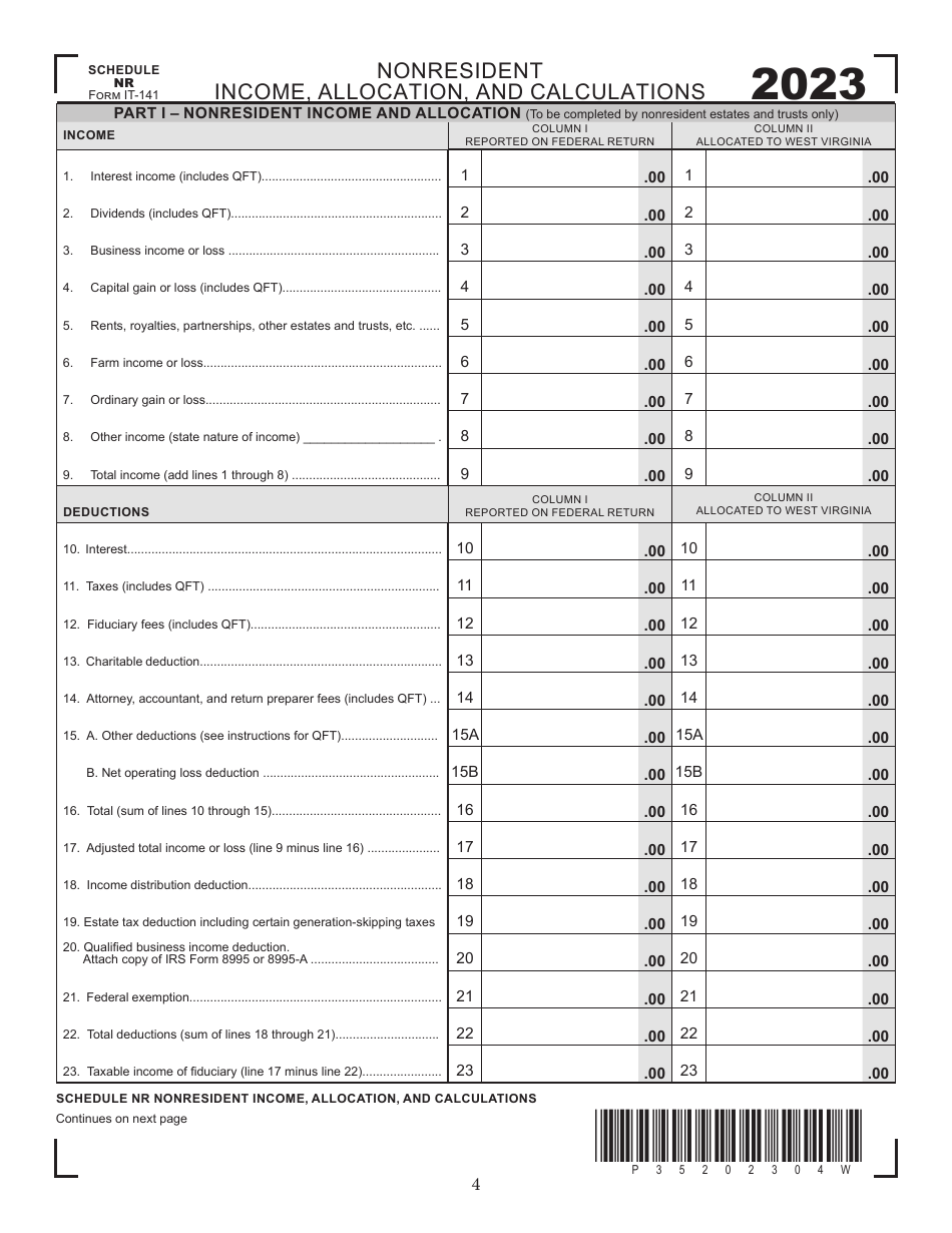 Form IT-141 West Virginia Fiduciary Income Tax Return - West Virginia, Page 4