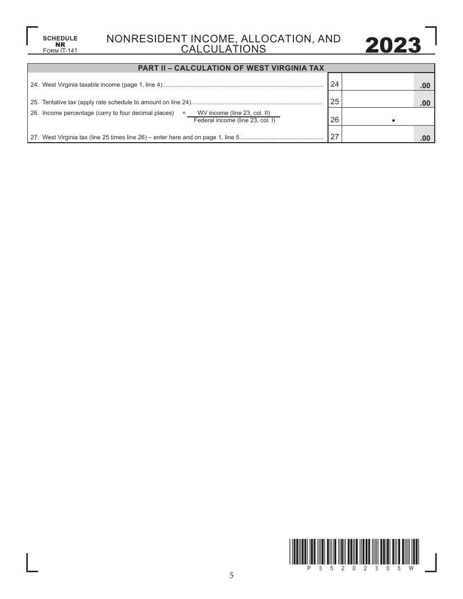 Form IT-141 West Virginia Fiduciary Income Tax Return - West Virginia, Page 5
